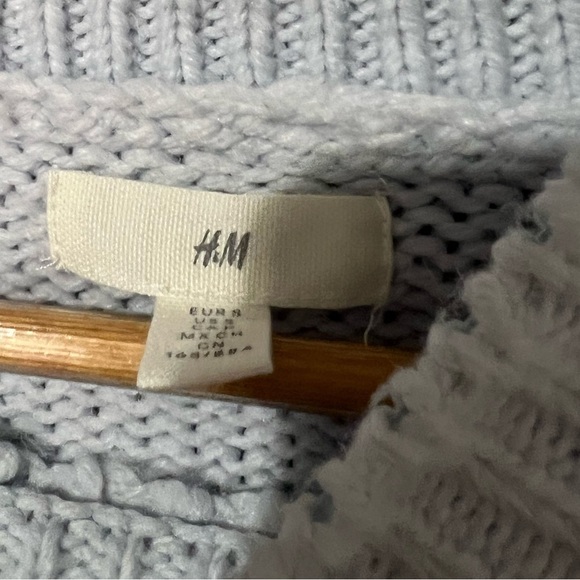 H&M Chunky Cable Knit Sweater Baby Blue Women's Size Small Mock Neck Long Sleeve - Picture 5 of 5